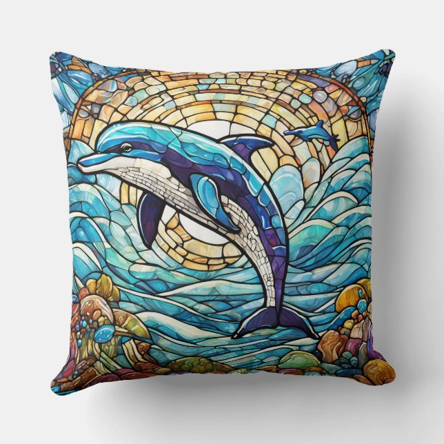 Stained glass style dolphin throw pillow (Back)