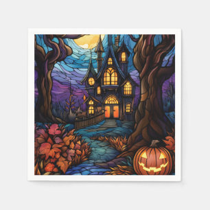 Stained Glass style haunted house Napkin