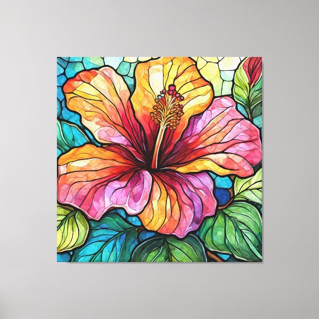 Stained glass style hibiscus canvas print (Front)