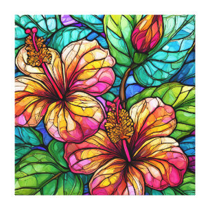 Stained glass style hibiscus canvas print