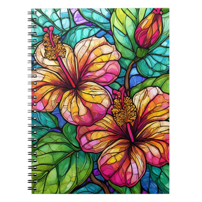 Stained glass style hibiscus notebook (Front)