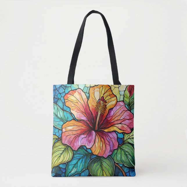 Stained glass style hibiscus tote bag (Front)