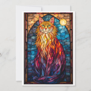 Stained Glass Style Large Fluffy Cat Flat Card