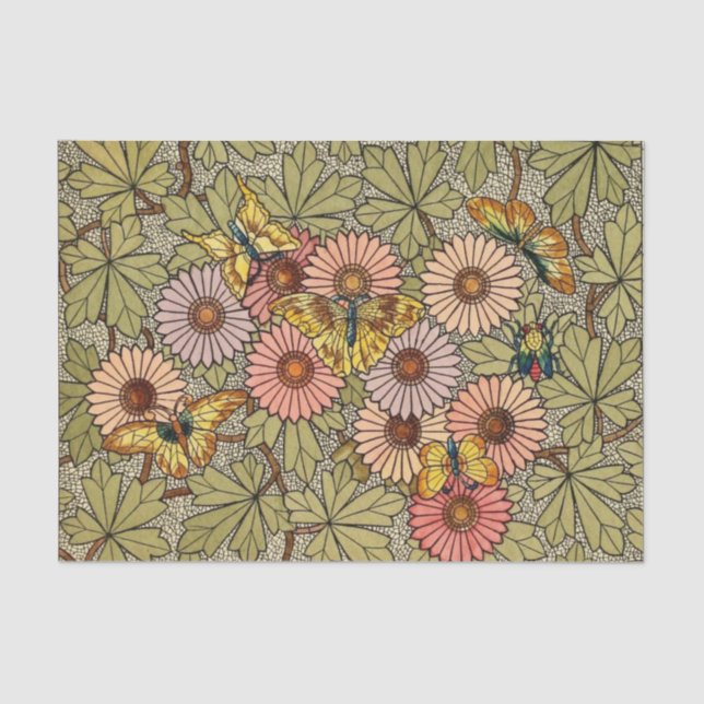 Stained glass style mosaic floral butterfly art tissue paper (Front)