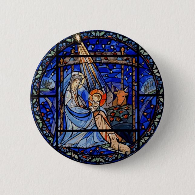 Stained Glass Style Nativity 2 Inch Round Button (Front)