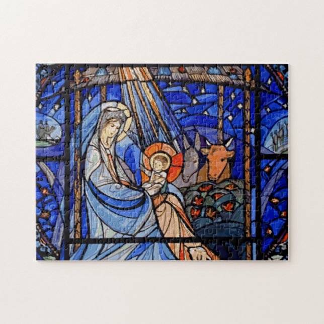 Stained Glass Style Nativity Jigsaw Puzzle (Horizontal)