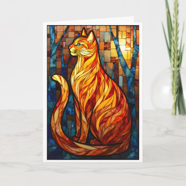 Stained Glass Style Orange Cat  Card (Front)