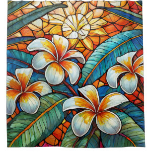 Stained glass style plumeria on orange