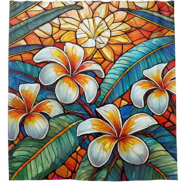 Stained glass style plumeria on orange (Front)