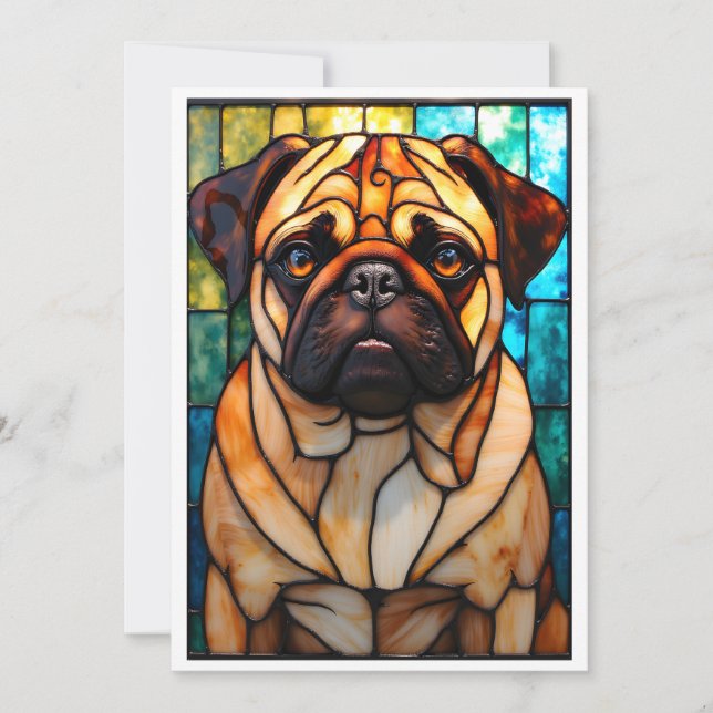 Stained Glass Style Pug Dog Card (Front)