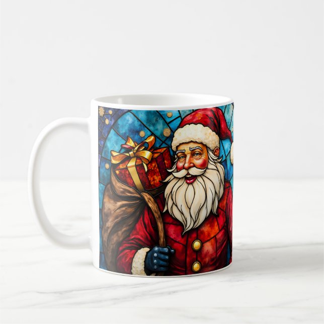 Stained Glass Style Santa Claus Merry Christmas Coffee Mug (Left)