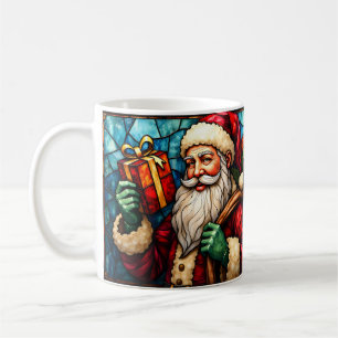 Stained Glass Style Santa Claus with Gift Coffee Mug