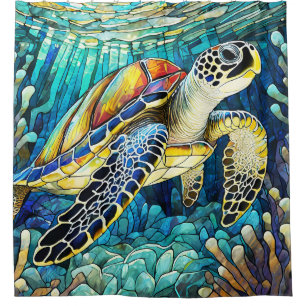 Stained glass style sea turtle