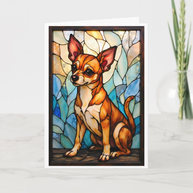 Stained Glass Style Tan Chihuahua Dog Card (Front)