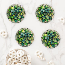 Stained Glass Succulent Green Mandala