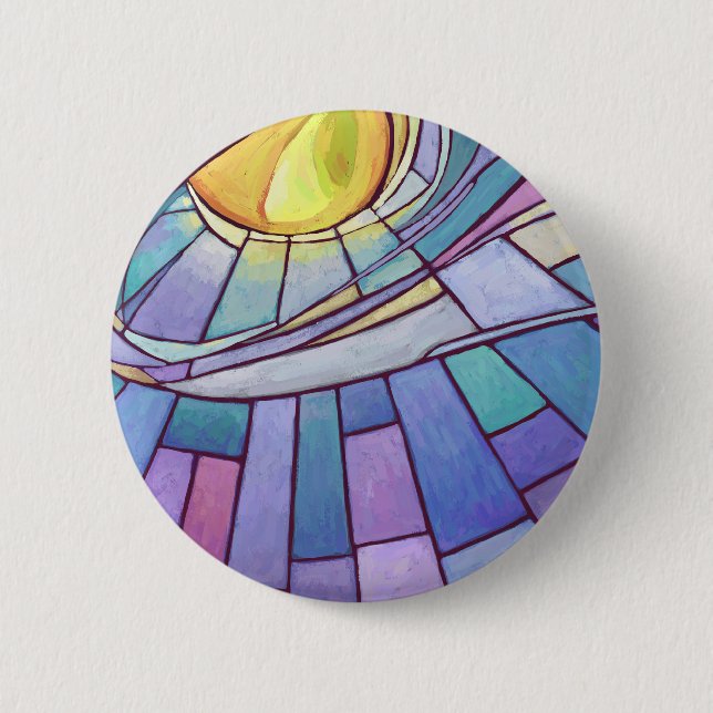 Stained Glass Sun Shining Sky 2 Inch Round Button (Front)