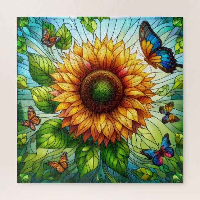 Stained Glass Sunflower Jigsaw Puzzle (Vertical)
