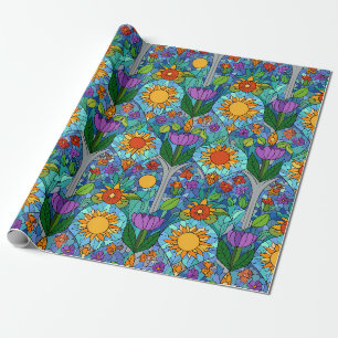 Stained Glass Sunflower Summer Wrapping Paper