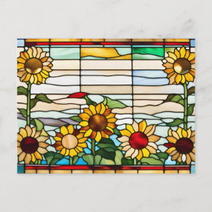 Stained Glass Sunflowers Growing in Garden  Postcard