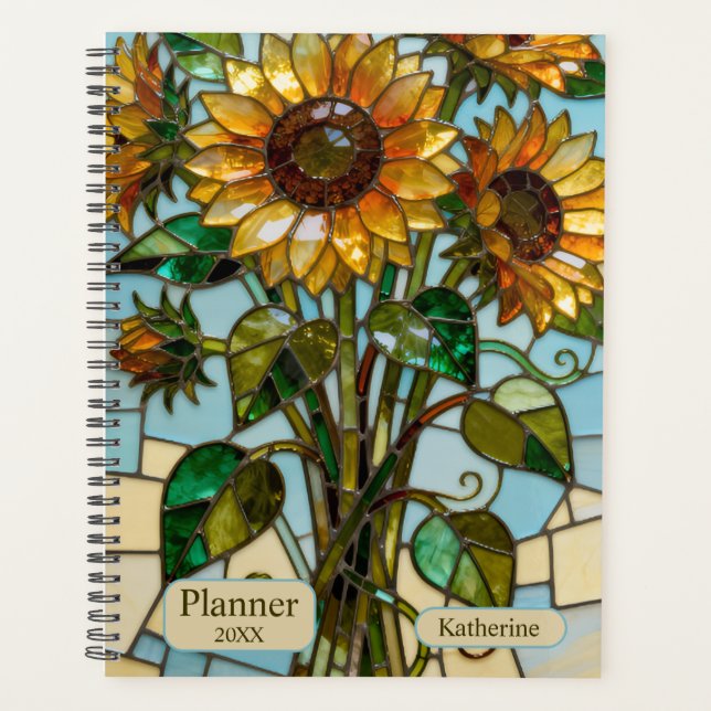 Stained Glass Sunflowers Name And Year Planner (Front)
