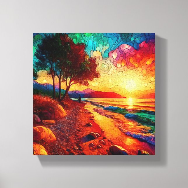 Stained glass sunset scene canvas print (Front)