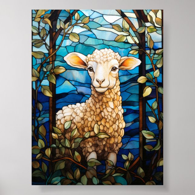 Stained Glass Sweet Lamb Springtime Meadow Window Poster (Front)