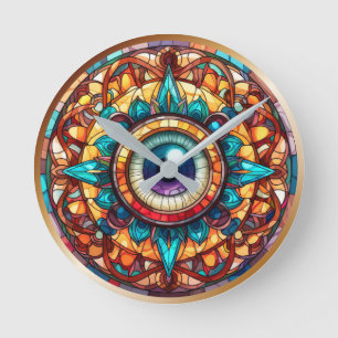 Stained Glass Teal Orange Evil Eye  Round Clock