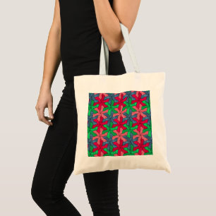 Stained Glass Tessellated Flowers Tote Bag