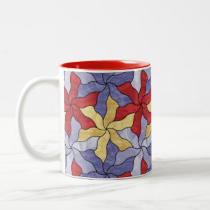 Stained Glass Tessellated Flowers Two-Tone Coffee Mug