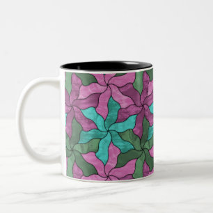 Stained Glass Tessellated Flowers Two-Tone Coffee Mug