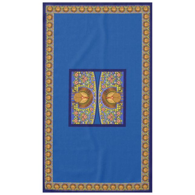 Stained Glass Thanksgiving Turkey 60" x 104" Table Tablecloth (Front)