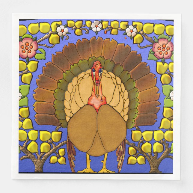 Stained Glass Thanksgiving Turkey Napkin (Front)