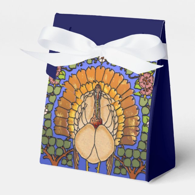 Stained Glass Thanksgiving Turkey Tent Favor Box (Front Side)