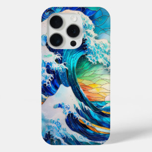 Stained Glass The Great Wave off Kanagawa iPhone 15 Pro Case