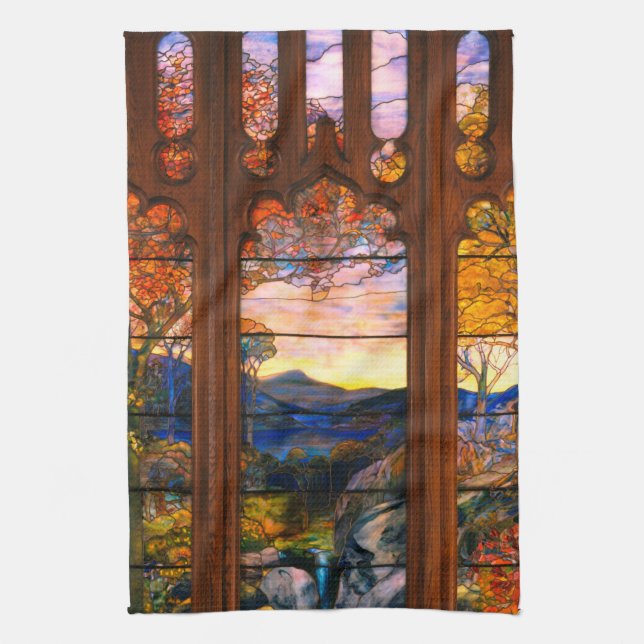 Stained glass tiffany look Victorian brown blue Kitchen Towel (Vertical)