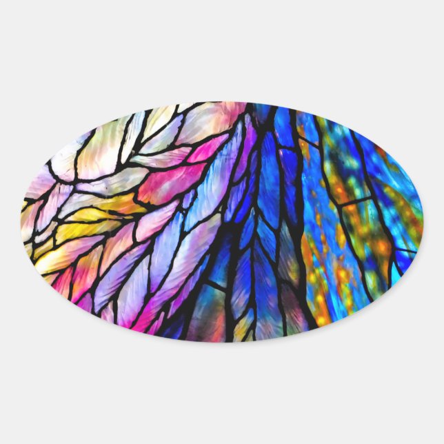 Stained Glass, Tiffany - Style,  Oval Sticker (Front)