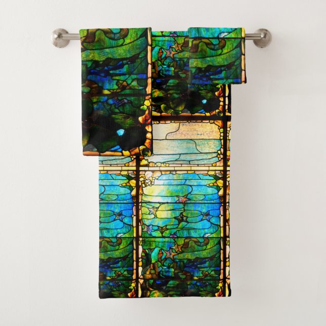 Stained glass tiffany window starfish sea bath towel set (Insitu)