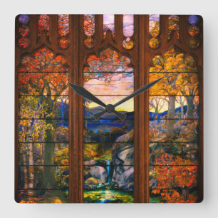 Stained glass tiffany window Victorian elegant Square Wall Clock