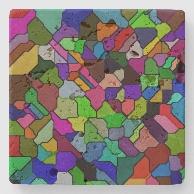 Stained Glass Tilted Tile Travertine Coaster (Front)