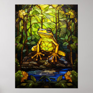 Stained Glass Tree Frog Jungle Pond Window Poster