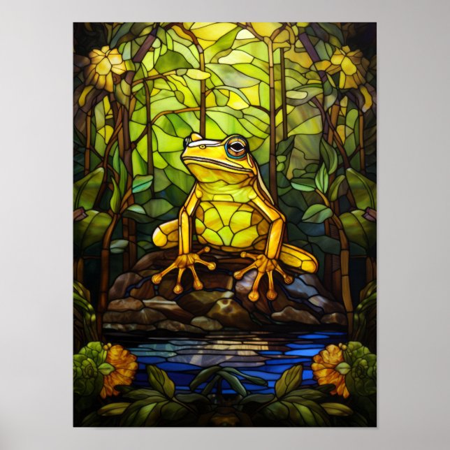 Stained Glass Tree Frog Jungle Pond Window Poster (Front)