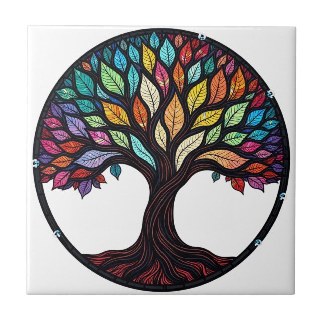 Stained Glass Tree of Life  Ceramic Tile (Front)