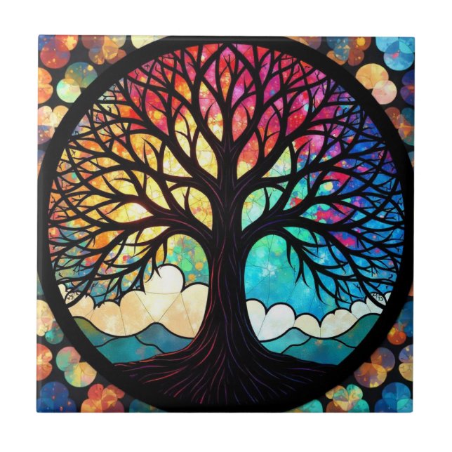 Stained Glass Tree of Life  Ceramic Tile (Front)