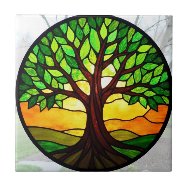 Stained Glass Tree of Life  Tile (Front)