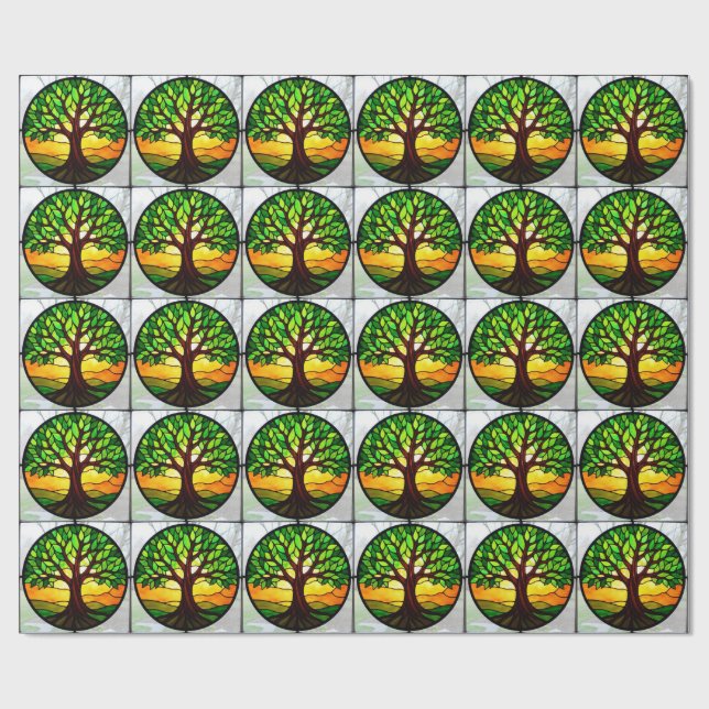 Stained Glass Tree of Life Wrapping Paper (Flat)