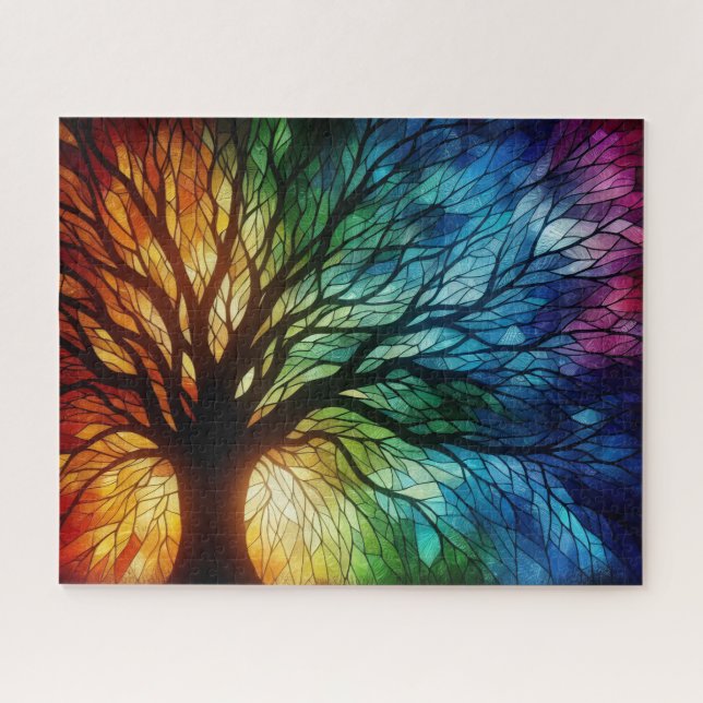 Stained Glass Tree with Colors Jigsaw Puzzle (Horizontal)