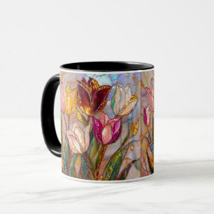 Stained Glass Tulip Art Jewellery-Style Floral  Mug