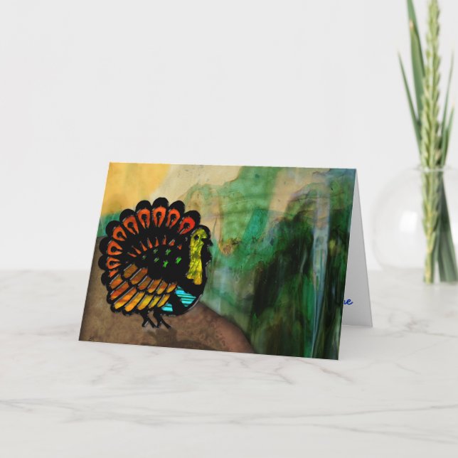 Stained Glass Turkey in Stone Canyon - Personalize Holiday Card (Front)