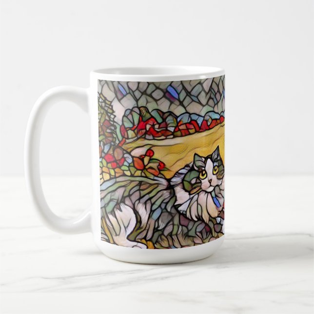 Stained glass twin cats beautiful coffee mug (Left)