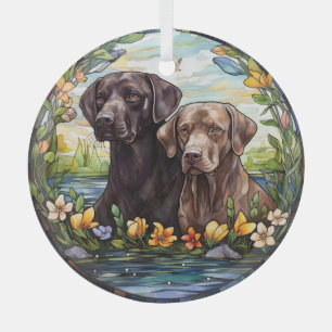 Stained Glass Two Labrador Retriever Dogs Glass Ornament